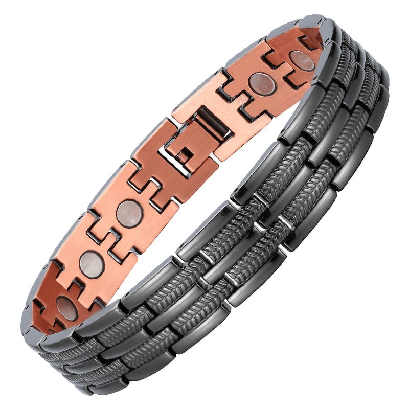 BioMag Copper Bracelet for Men 99.9% Copper Magnetic Bracelets with Sizing Tool Adjustable Jewelry Gifts (Black) - Image 1